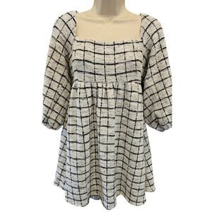Allison Kelly M tencel shimmer puff sleeve midi babydoll dress EUC shabby chic